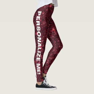 Crimson Dragon Red Glitter ANPASSNINGSBAR TEXT Le Leggings