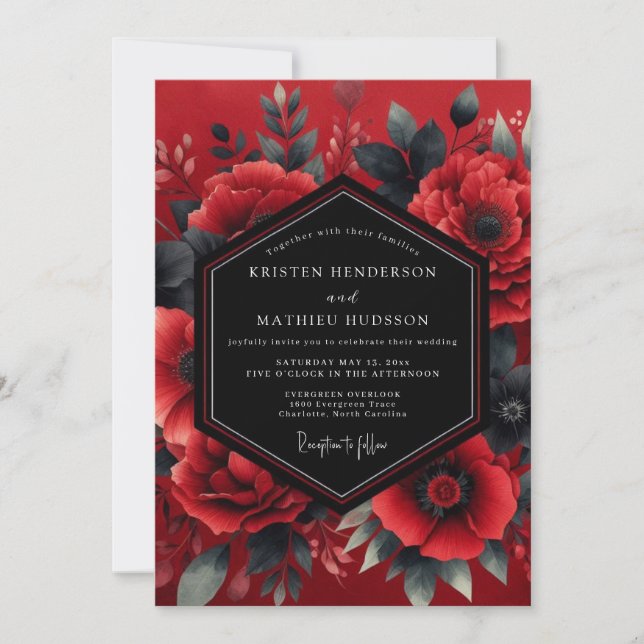 Crimson Dramatic Bloom Wedding Inbjudningar (Framsida)