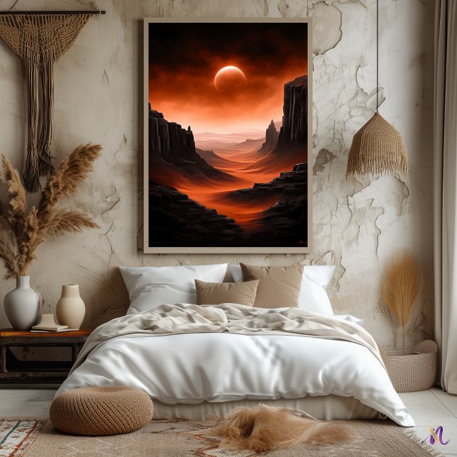 Crimson Dunes – Monokrom Martiansk Landskap Poster (Skapare uppladdad)