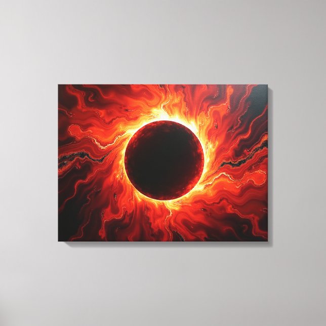 Crimson Eclipse - Fiery Red & Black 24"x18" Canvas (Framsida)