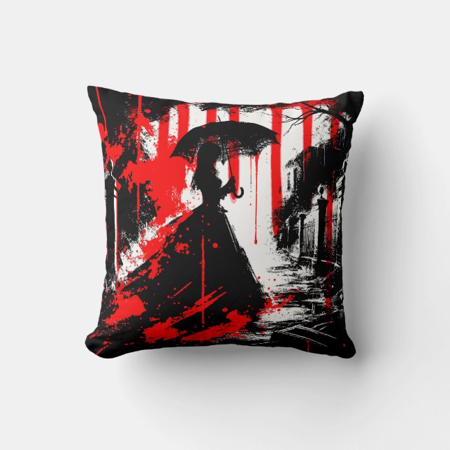 Crimson Elegance in Shadows - Gothic Victorian Art Kudde (Framsida)