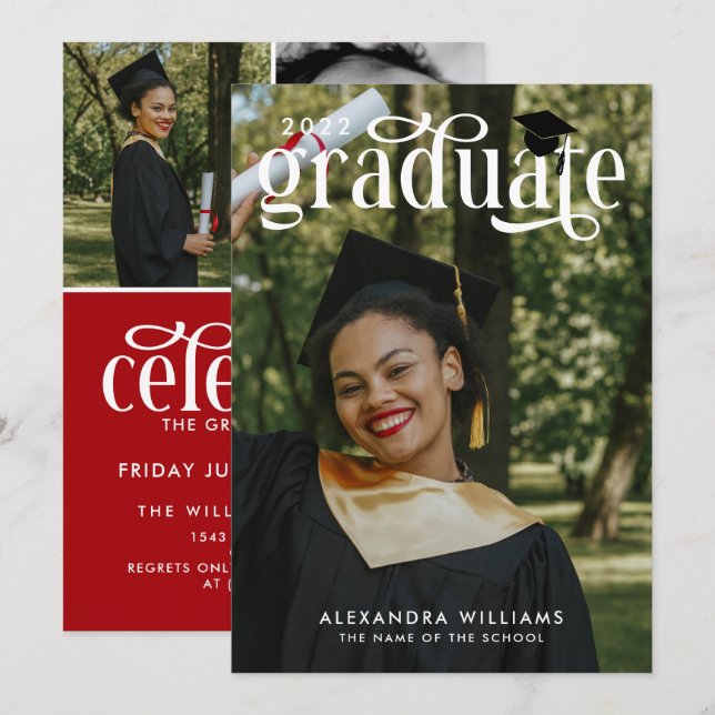 Crimson Elegant White Overlay Photo Student Inbjudningar (Fram/baksida)