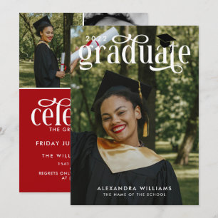 Crimson Elegant White Overlay Photo Student Inbjudningar