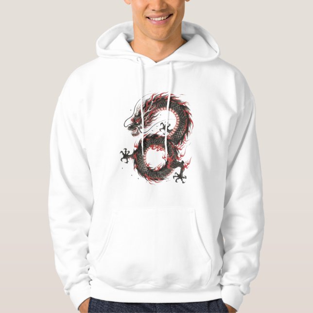 Crimson Ember Ink Dragon Hoodie (Framsida)