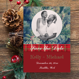 Crimson & Evergreen Flat Save Date Card Spara Datumet