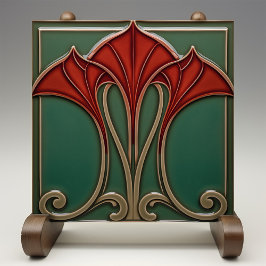 Crimson Flare Art nouveau Ceramic Tile Kakelplatta
