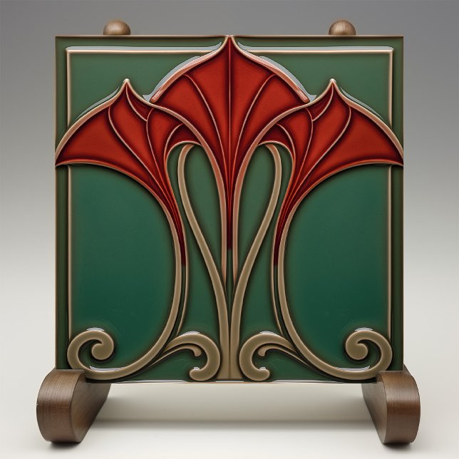 Crimson Flare Art nouveau Ceramic Tile Kakelplatta (Skapare uppladdad)