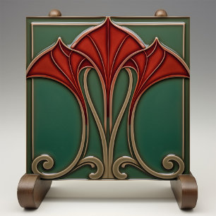 Crimson Flare Art nouveau Ceramic Tile Kakelplatta