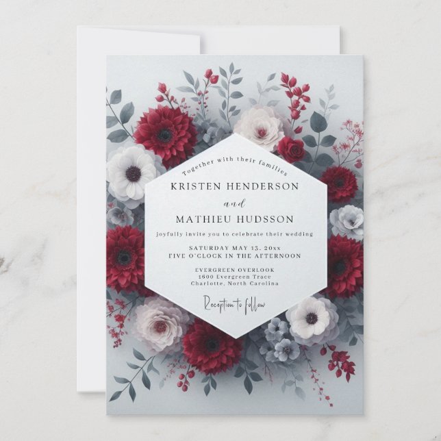 Crimson Floral Romance Wedding Inbjudningar (Framsida)