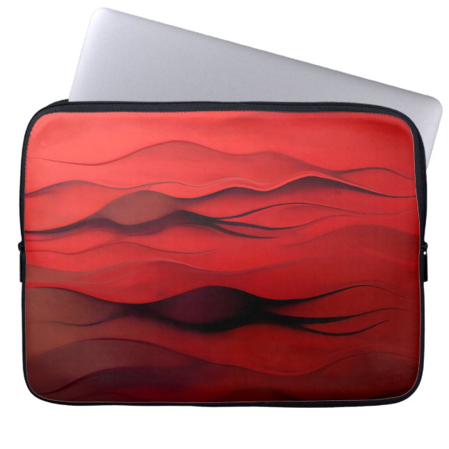 Crimson Flow – Abstract Red Waves of Motion Laptop Fodral (Framsidan)