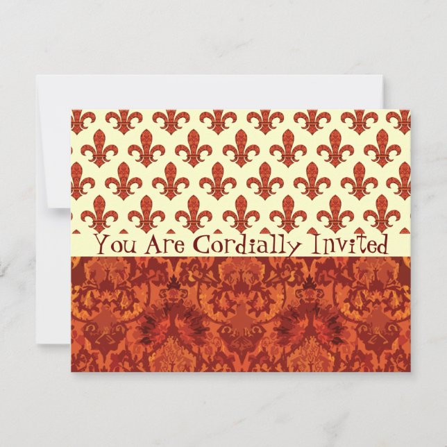 Crimson Garden Fleur de lis Inbjudningar (Framsida)