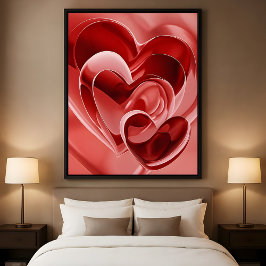 Crimson Glass Hearts - Modern Abstrakt Kärlekskons Poster