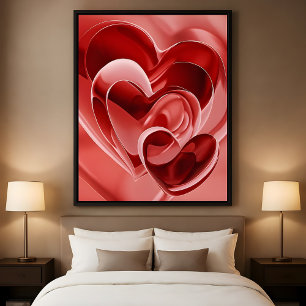 Crimson Glass Hearts - Modern Abstrakt Kärlekskons Poster