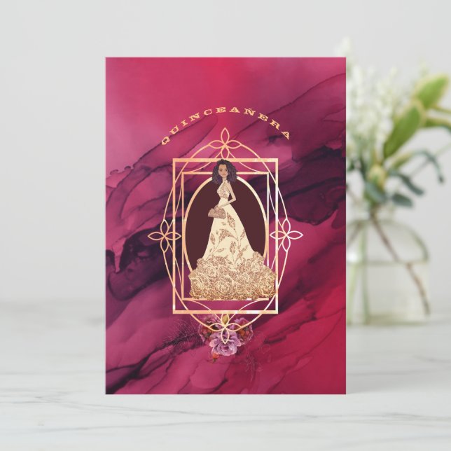 Crimson Glow Quinceañera Tiara-inbjudan Inbjudningar (Stående Fram)