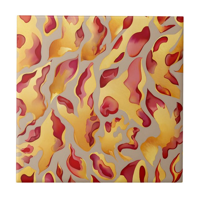Crimson Gold Abstract Liquid Marble Kakelplatta (Framsidan)