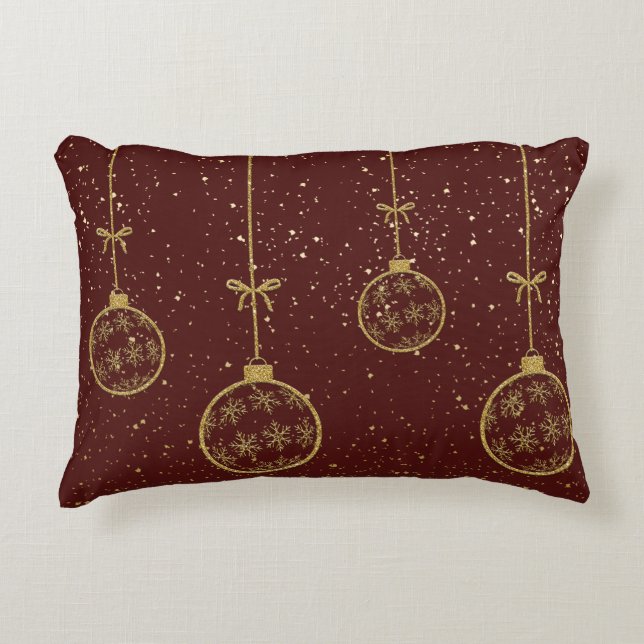 Crimson & Gold Ornament Christmas Accent Pillow Prydnadskudde (Framsidan)