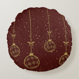 Crimson & Gold Ornament Christmas Round Pillow Rund Kudde