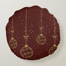 Crimson & Gold Ornament Christmas Round Pillow