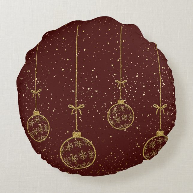 Crimson & Gold Ornament Christmas Round Pillow Rund Kudde (Baksidan)