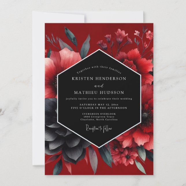 Crimson Gothic Bloom Wedding Inbjudningar (Framsida)