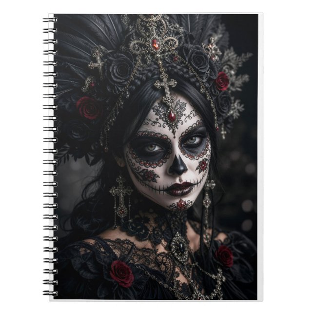 Crimson Gothic Calavera – Svart Ros Anteckningsbok (Framsidan)