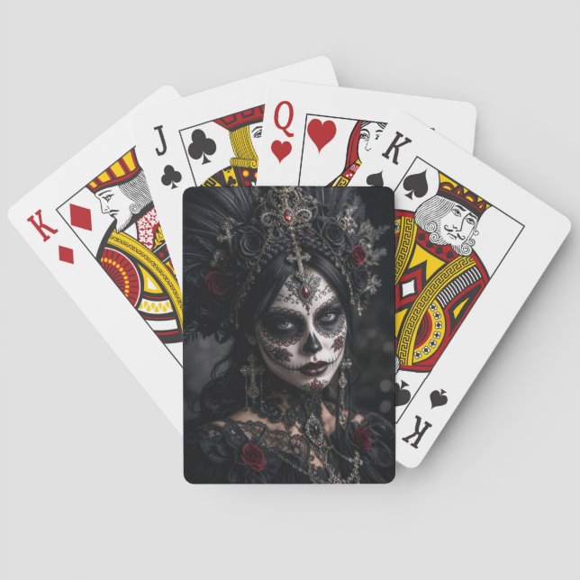 Crimson Gothic Calavera – Svart Ros Casinokort (Baksidan)