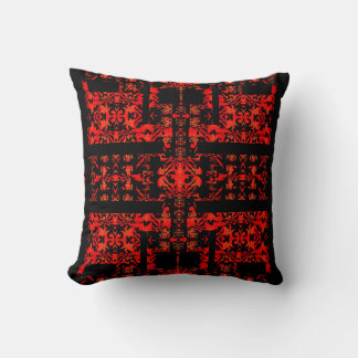 Crimson Gothic – Svart och röd ornamental geometri Kudde