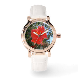 "Crimson Grace: Röd Hibiskus blommar på ett träd" Armbandsur