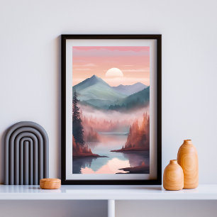 Crimson Gräs - Dreamy Forest Sunrise Landscape Ar Poster