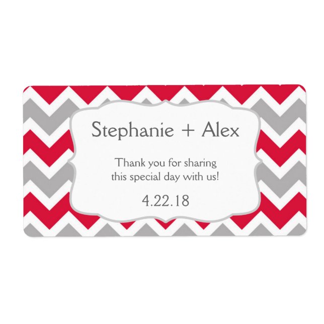 Crimson Grått Chevron Vattenflaska - anpassa den! Fraktsedel (Framsidan)