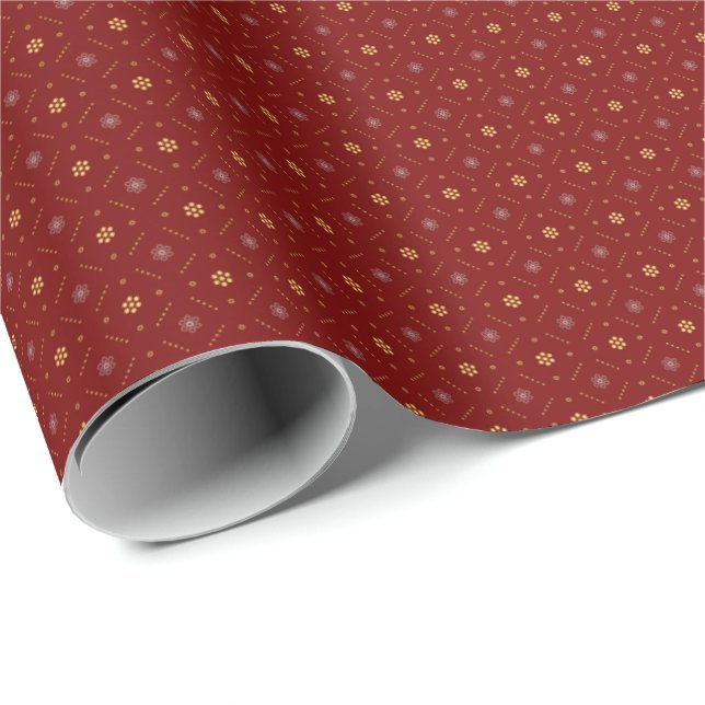 Crimson Guld Blommigt Gift Wrap Presentpapper (Rullad Hörn)