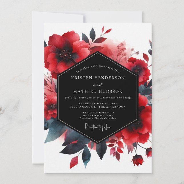 Crimson Indigo Bloom Wedding Inbjudningar (Framsida)