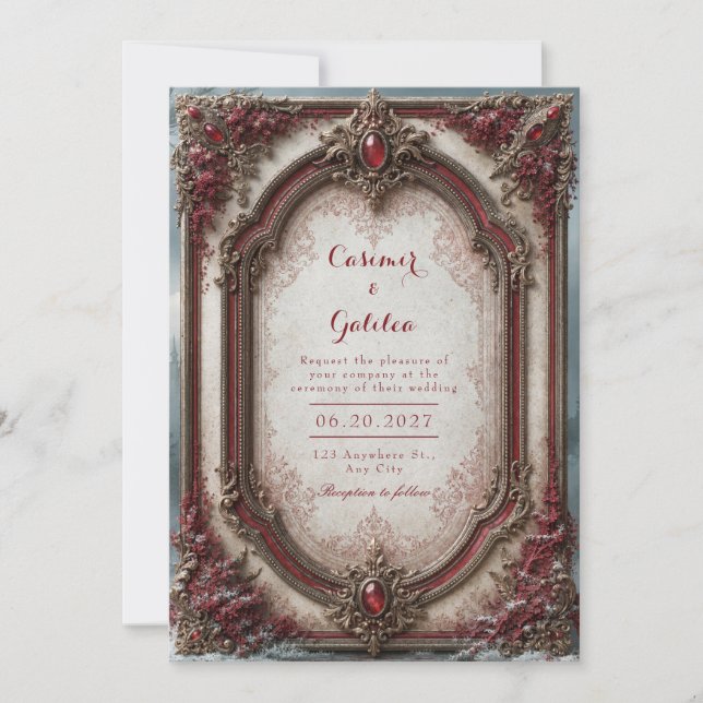 Crimson Jewel Baroque Wedding Inbjudningar (Framsida)