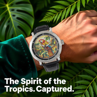 Crimson Jungle Time" - Stained Glass Red Parrot Armbandsur