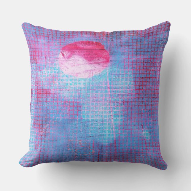 Crimson Klöver Abstrakt Art Circles Grid Rosa Blue Kudde (Framsida)
