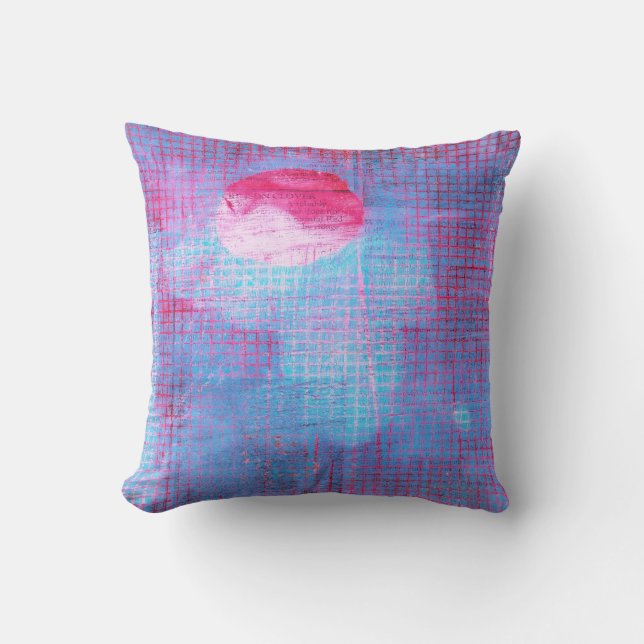 Crimson Klöver Abstrakt Art Circles Grid Rosa Blue Kudde (Framsida)