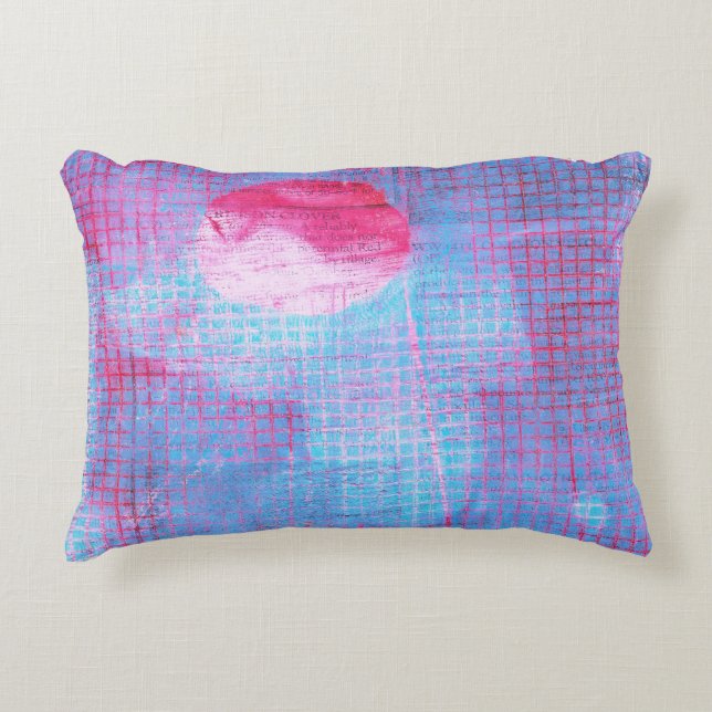 Crimson Klöver Abstrakt Art Circles Grid Rosa Blue Prydnadskudde (Framsidan)