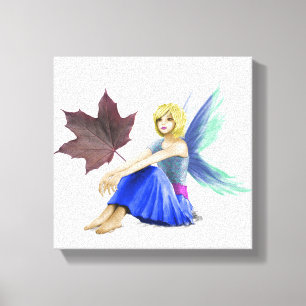 Crimson Kung Maple Träd Fairy med Löv Canvastryck