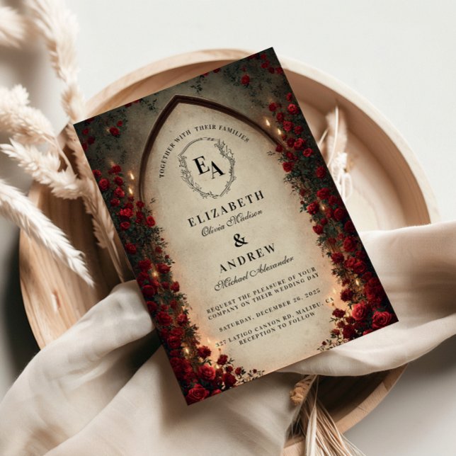 Crimson Lantern Gothic Bröllop Inbjudningar (Skapare uppladdad)