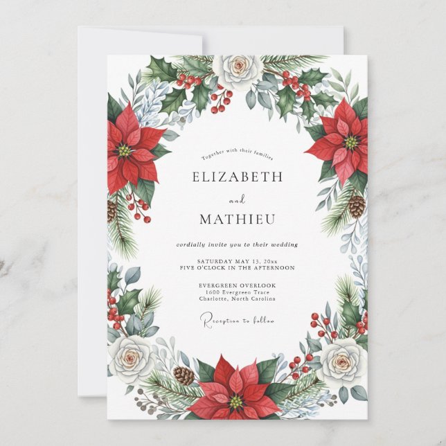 Crimson Majestic Winter Wedding Inbjudningar (Framsida)