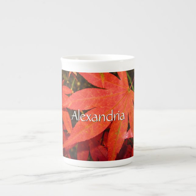 Crimson Maple Lövs - Personlig Benporslin Mugg (Framsidan)