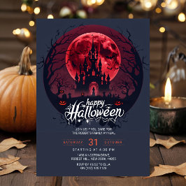 Crimson Moon Spök Slott Halloween Fest Inbjudan