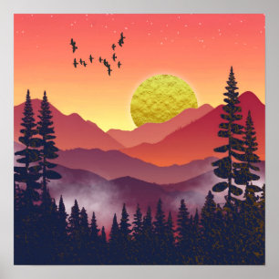 Crimson Mountains Landskap Poster