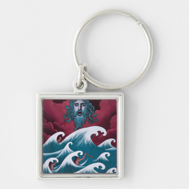 Crimson Neptune Oljemålning Fyrkantig Silverfärgad Nyckelring (Framsidan)