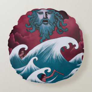 Crimson Neptune Oljemålning Rund Kudde