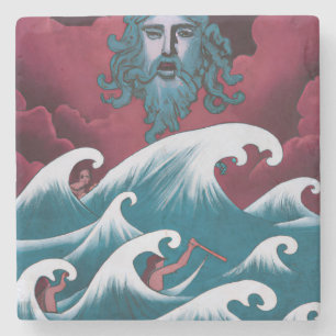 Crimson Neptune Oljemålning Stenunderlägg