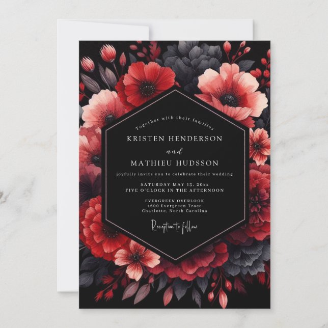 Crimson Nocturnal Bloom Wedding Inbjudningar (Framsida)