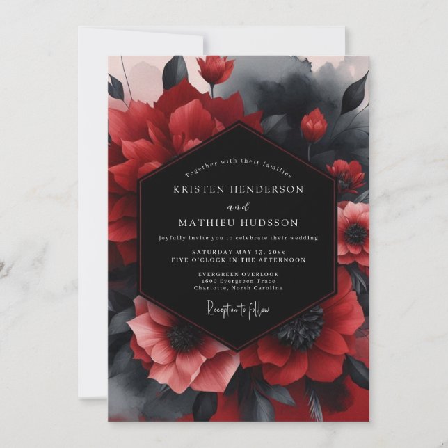 Crimson Noir Bloom Wedding Inbjudningar (Framsida)
