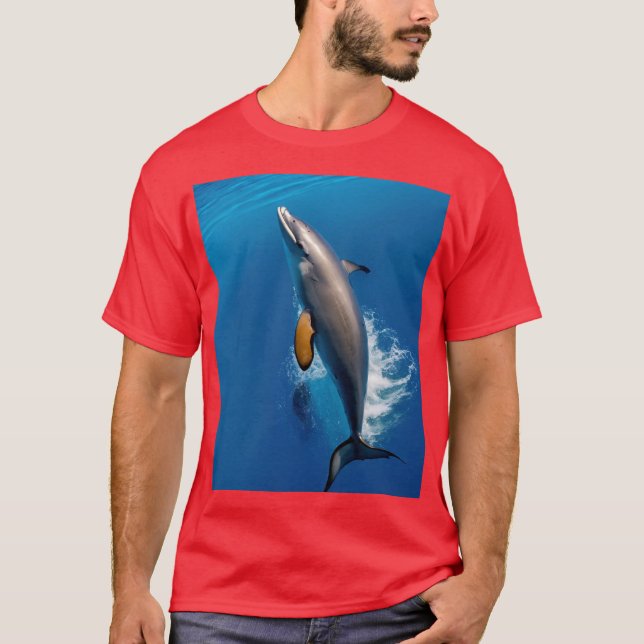 "Crimson Ocean: Dolphin Delight Tee" T Shirt (Framsida)