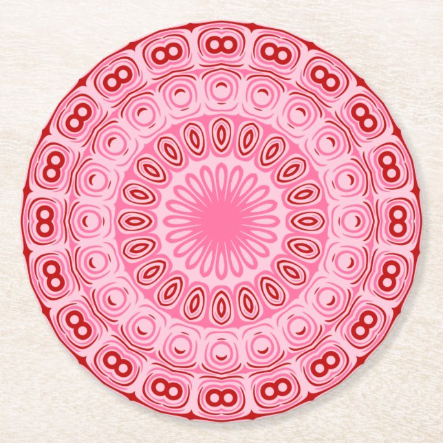 Crimson och Rosa Mandala Mönster Underlägg Papper Rund (Framsidan)